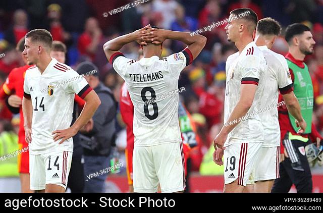 Belgium's Youri Tielemans and Belgium's Leander Dendoncker look dejected after a soccer game between Wales and Belgian national team the Red Devils