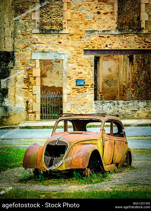 Scene in the village of Oradour-sur-Glane - The Village of the Martyrs - left as it was on the instructions of the then President of France, Charles de Gaulle