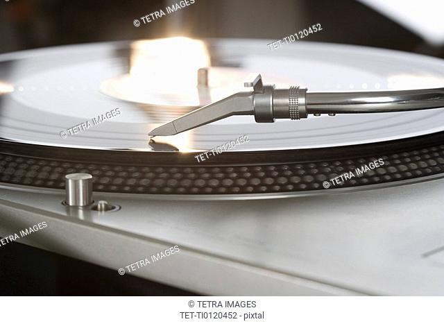 Closeup of a turntable and record
