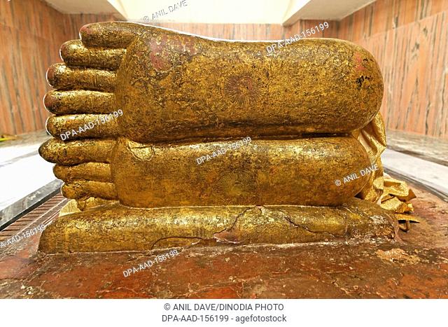 Statue of Lord Buddha's nirwan Mahaparinirvan ; Buddhist site ; Kushinagar ; Uttar Pradesh ; India