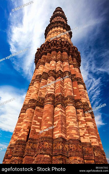 Qutub Minar, the tallest minaret in India, UNESCO World Heritage Site. Qutub Complex, Delhi, India, Asia