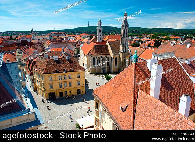 The Main square in the old town of Sopron, important town in the western Transdanubia of Hungary
