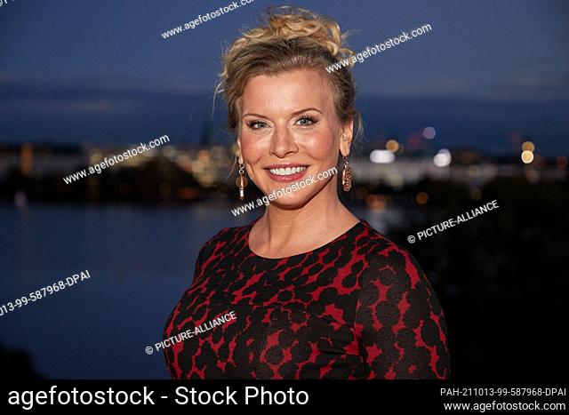 12 October 2021, Hamburg: Eva Habermann, actress and film producer, stands on the terrace of The Fontenay Hotel before a press conference on the occasion of her...