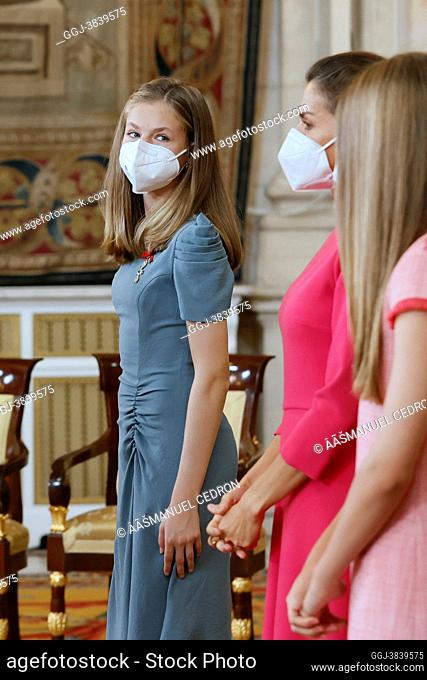 Queen Letizia of Spain, Crown Princess Leonor, Princess Sofia attends the Delivery 'Order of the Civil Merit' Awards at Royal Palace on June 18, 2021 in Madrid