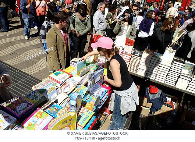 Book stall during Sant Jordi festival. Barcelona. Spain