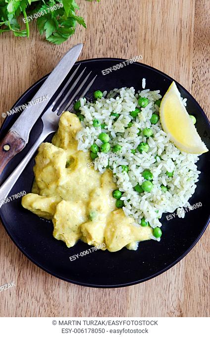 Lemon and ginger chicken curry with pilaf