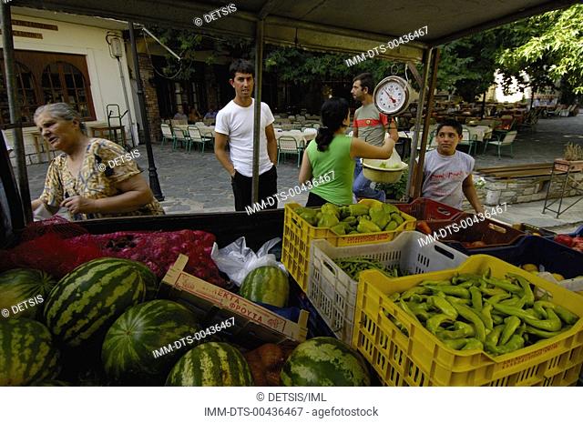 Ambelakia village  market, sale of vegetables  Larissa Prefecture, Thessaly, Greece