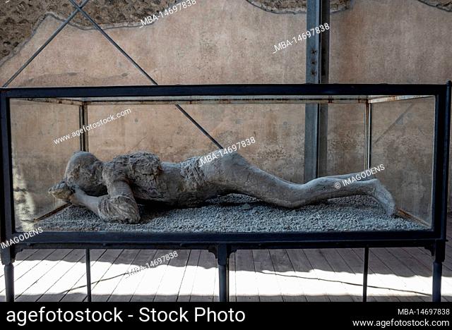 Pompeiian inhabitant petrified in their last situation of life, Italy
