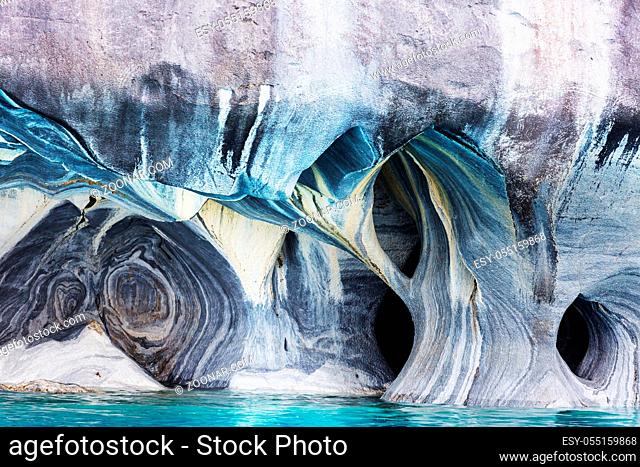 Unusual marble caves on the lake of General Carrera, Patagonia, Chile. Carretera Austral trip