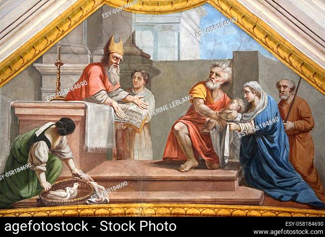 Jesus Christ in the Temple. Trompe l'oeil painting. Casimir Vicario (1803-1847). Seventeenth century. Painting. Saint Jacques collegiate church