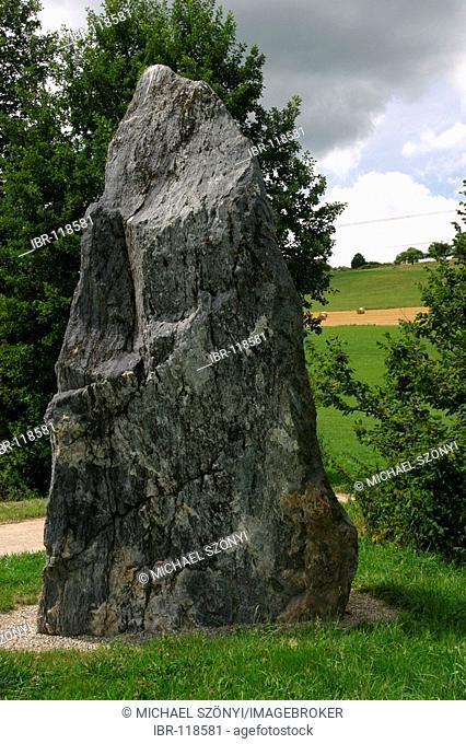 The Menhir of Essertes-Auboranges is said to be the most important megalith of Switzerland and defining the frontier of Fribourg and Waadt cantons, Switzerland