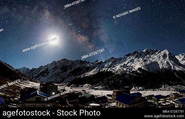 Milky Way over Kyanjin Gumpa, Langtang Valley, Rasuwa, Nepal