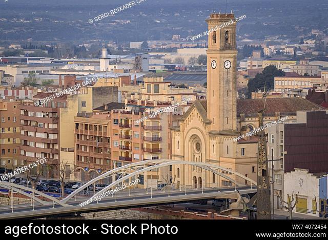 Sunrise in the city of Tortosa, seen from the viewpoint of the Suda castle, currently a hotel (Tortosa, Catalonia, Spain)