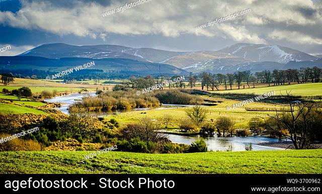 Landscape in South Lanarkshire, Scotland with the River Clyde in the foreground