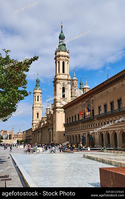 View of the basilica our lady of Pilar in Zaragoza city, Zaragoza, Aragon, Spain