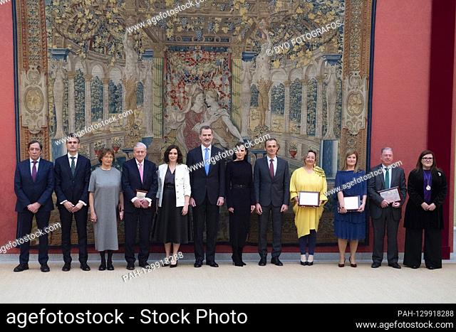 King Felipe VI. of Spain and Queen Letizia of Spain with the award days and politicians at the award ceremony for the Premios Nacionales de Investigación 2019...