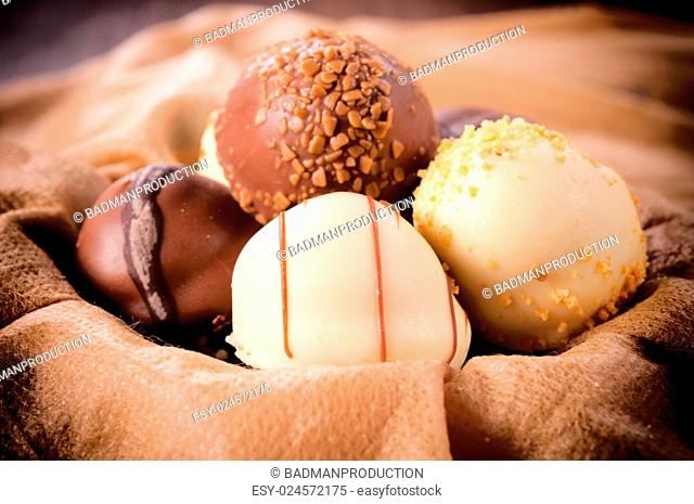 Sweet white and rack Belgium chocolate pralines