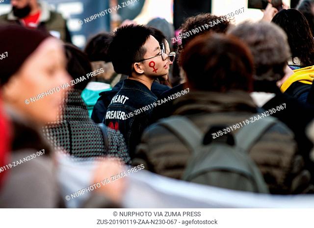 January 19, 2019 - Rome, Italy, Italy - Back in Italy in the capital in Piazza Sant'Apostoli, the Women's march. The feminist demonstration born in the U