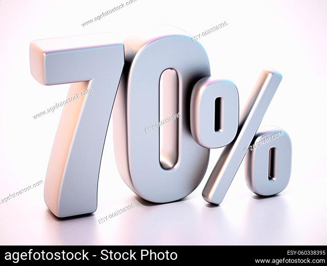 70 percent word standing on white surface with soft reflection. 3D illustration