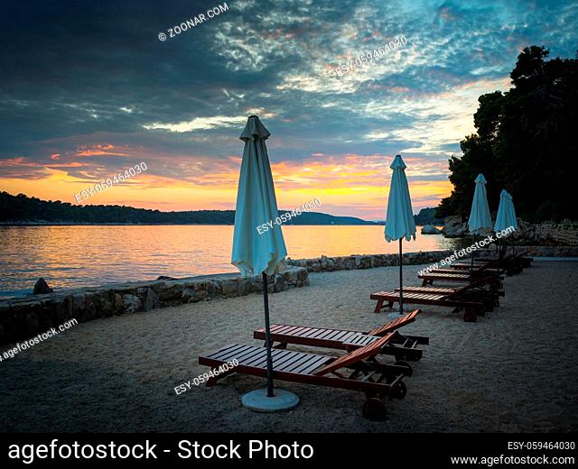 Beach of Rab in Croatia at sunset at channel of Eufemija