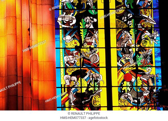 France, Nievre, Nevers, contemporary stained glasses of Saint Cyr and Sainte Julitte cathedral