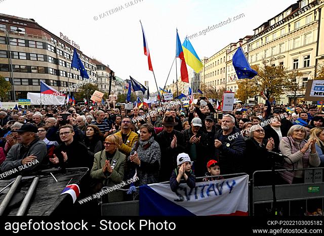 Event of Million Moments for Democracy group ""Czechia against fear: together to the Wenceslas Square"" was held on October 30, 2022, in Prague, Czech Republic