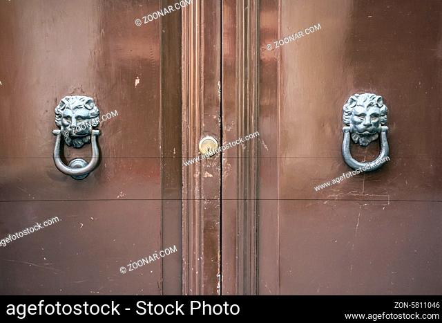 Old door with lion head knocker