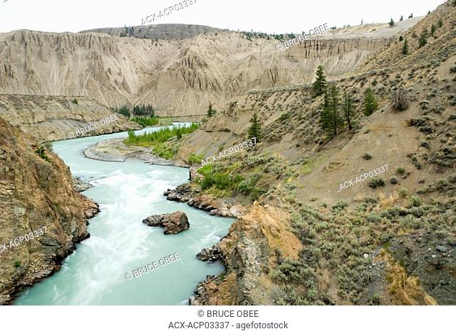 Chilcotin river winds through farwell canyon, off the bella coola highway west of williams lake in the cariboo-chilcotin, british columbia, canada