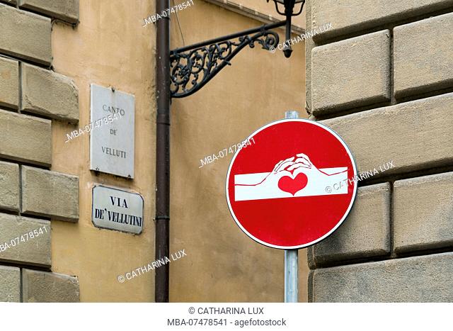 Florence, road sign, street art by Clet Abraham
