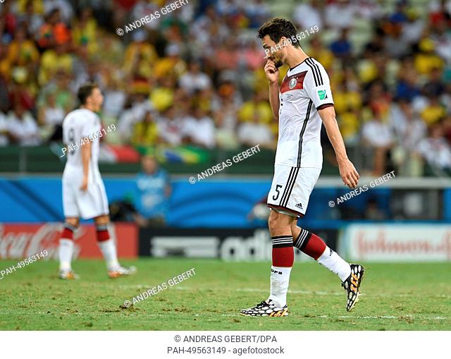 Germany's Mats Hummels reacts during the FIFA World Cup 2014 group G preliminary round match between Germany and Ghana at the Estadio Castelao Stadium in...