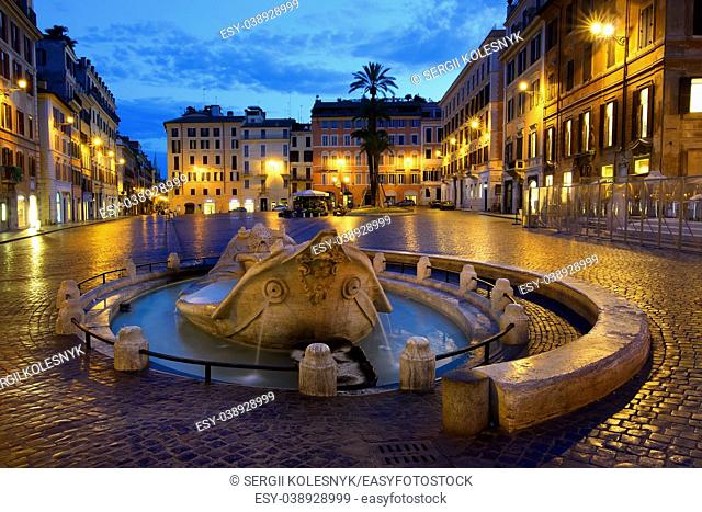 Fountain Barcaccia on Piazza di Spagna in Rome, Italy