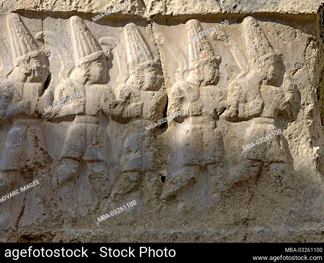Twelve underworld gods, rock sanctuary of the Hittites, Yazilikaya, Bogazkale, Central Anatolia, Turkey