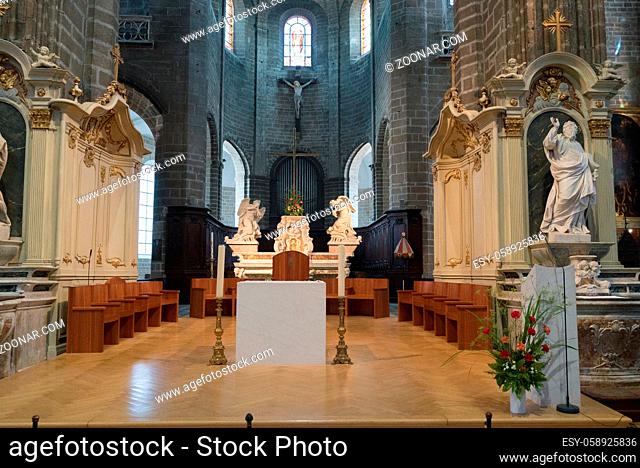 Vannes, Morbihan / France - 25 August, 2019: interior view of the cathedral in Vannes with the altar
