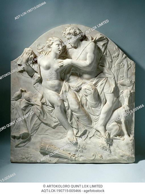 Chimney piece with Venus and Adonis, Ignatius van Logteren, 1730, marble (rock), h 86.5 cm × w 78.5 cm × d 7 cm × w 55 kg