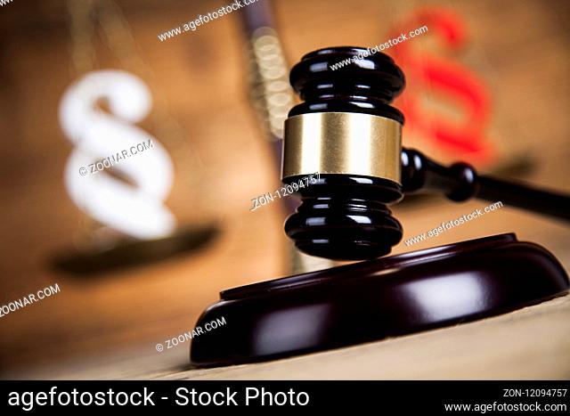 Paragraph, law theme, mallet of judge, wooden gavel