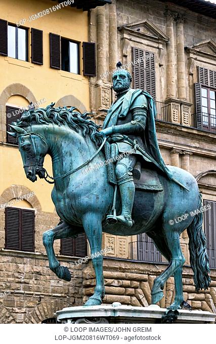 Bronze equestrian statue of Cosimo I located in the Piazza della Signoria