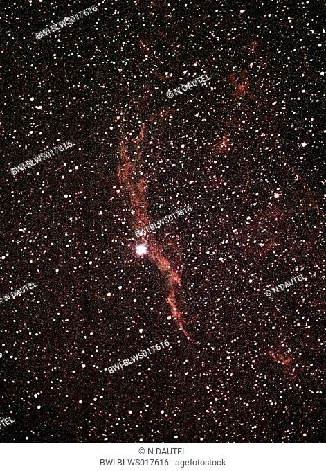 Witch' Broom Nebula, Bridal Veil Nebula, Cygnus Loop, Veil Nebula NGC 6960, the supernova remnant lies about 1400 light-years away toward the constellation of...