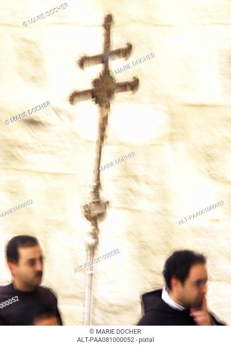 Israel, Jerusalem, procession with cross, blurry