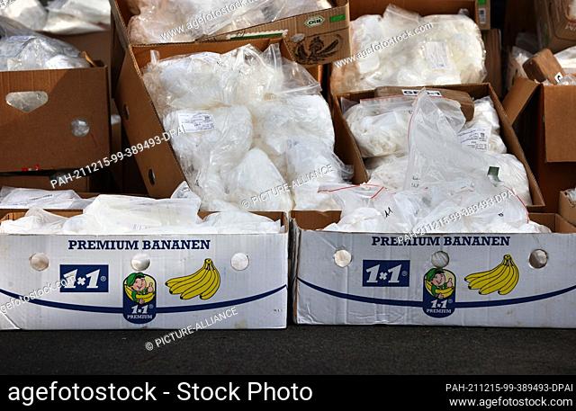14 December 2021, Bavaria, ---: Around 1.5 tons of cocaine are ready for transport. As part of Operation Snow Melt, the Bavarian police destroyed the cocaine at...