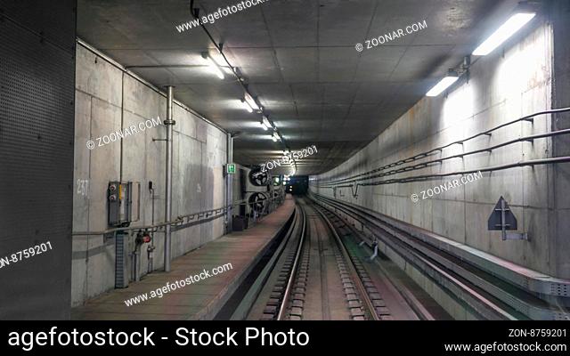 View on interior of metropolitan tunnel with artificial light