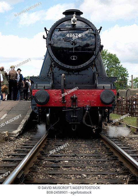 vintage steam locomotive at Quorn station, on the Great Central Railway in Leicestershire, UK