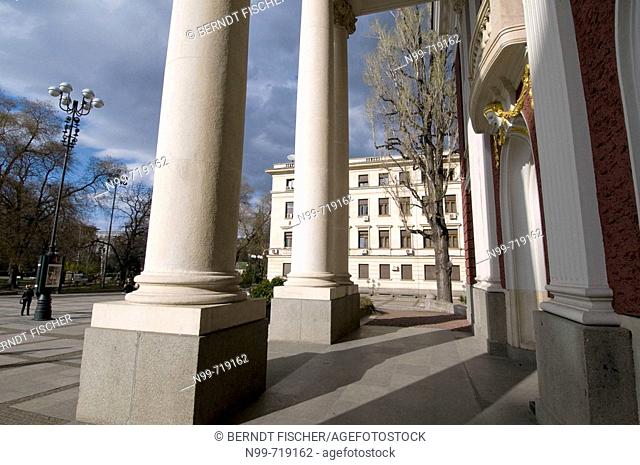 Sofia, capital of Bulgaria, Ivan-Vasov-National-Theatre, colonnades in front of the entrance, Bulgaria