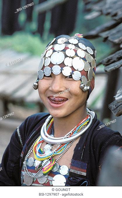 Woman in traditional clothing belonging to the ethnos of the Hmong. In the north of Laos live the tribe Ikos belonging to the ethnos Hmong or Meos from the...