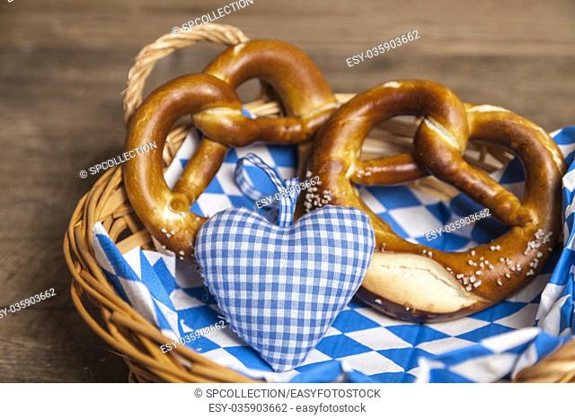 Pretzel in bread basket for Oktoberfest