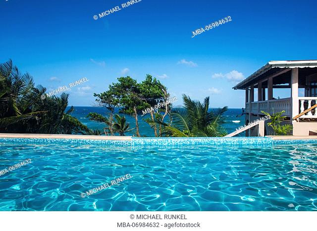 Swimming pool in a luxury hotel overlooking the ocean in Petit anse near, Sauteurs, Grenada, Caribbean