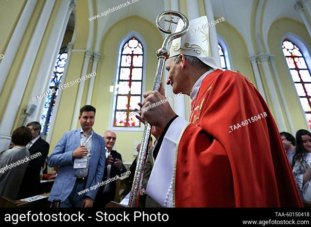 RUSSIA, MOSCOW - JUNE 29, 2023: Cardinal Matteo Zuppi, the Pope's peace envoy for Ukraine, takes part in a church service at the Cathedral of the Immaculate...