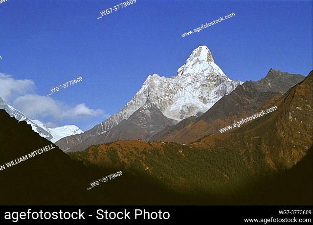 NEPAL Mount Ama Dablam -- Dec 2005 -- The snowline at 3, 600 metres. . . a scene usually clogged with snow in mid-December