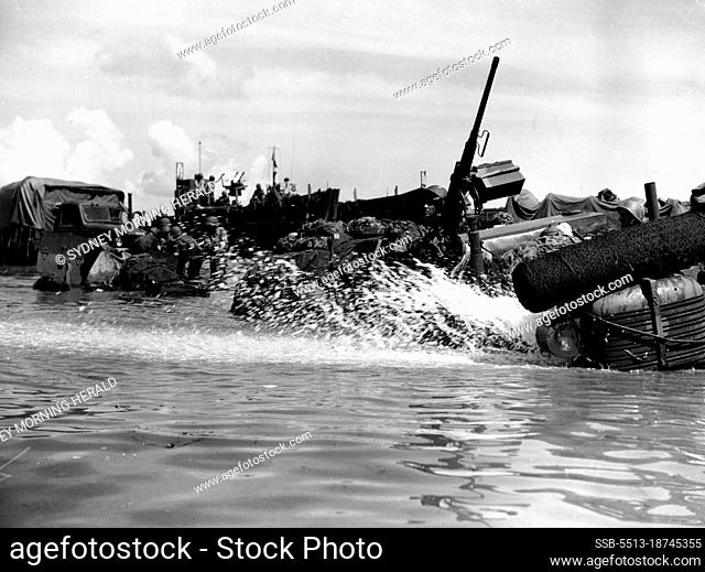 Owing to the ability of the landing craft on Morotai beach large quantities of heavy equipment had to be towed ashore by a wire cable attached to tractors