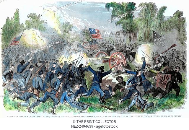 Battle of Baker's Creek, Mississippi, American Civil War, 16 May 1863. Defeat of the Confederate troops under Lieutenant-General John C Pemberton by Indiana...