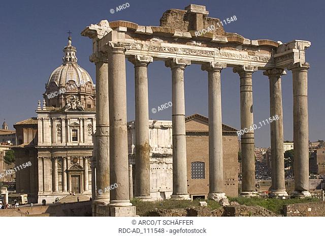View from capitoline hill to Roman Forum Rome Lazio Italy Foro Romanum columns